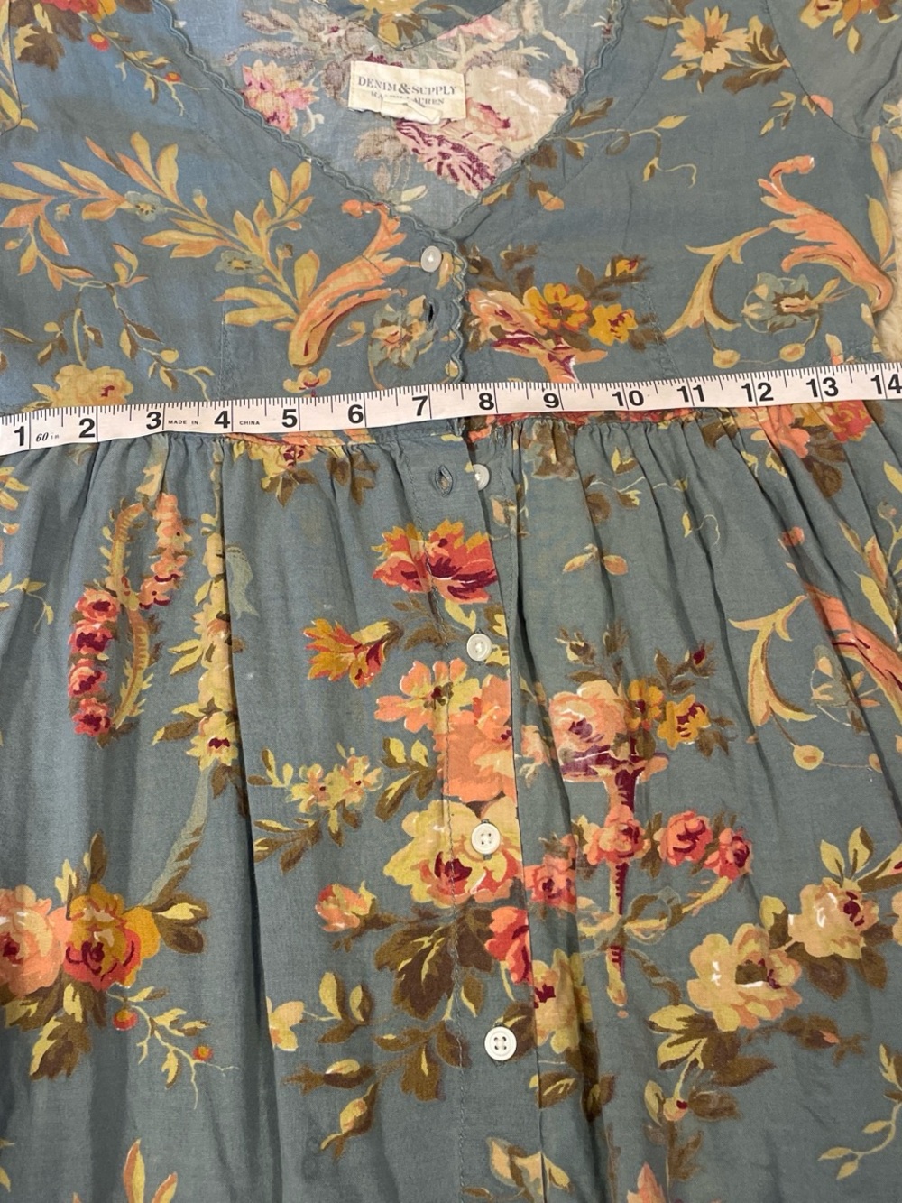Ralph Lauren Floral Button-Front V-Neck Dress in Sage Green Y2K Boho Cottage - Picture 5 of 8